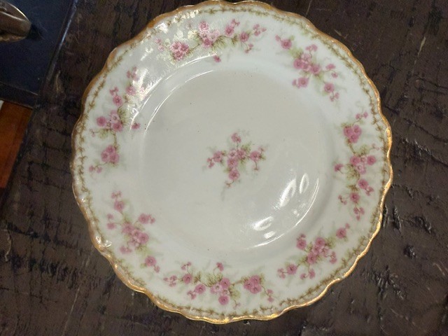 Antique Limoges Elite Works Bawo & Dotter 9 DinnerPlates w/Pink Roses/Gold Trim