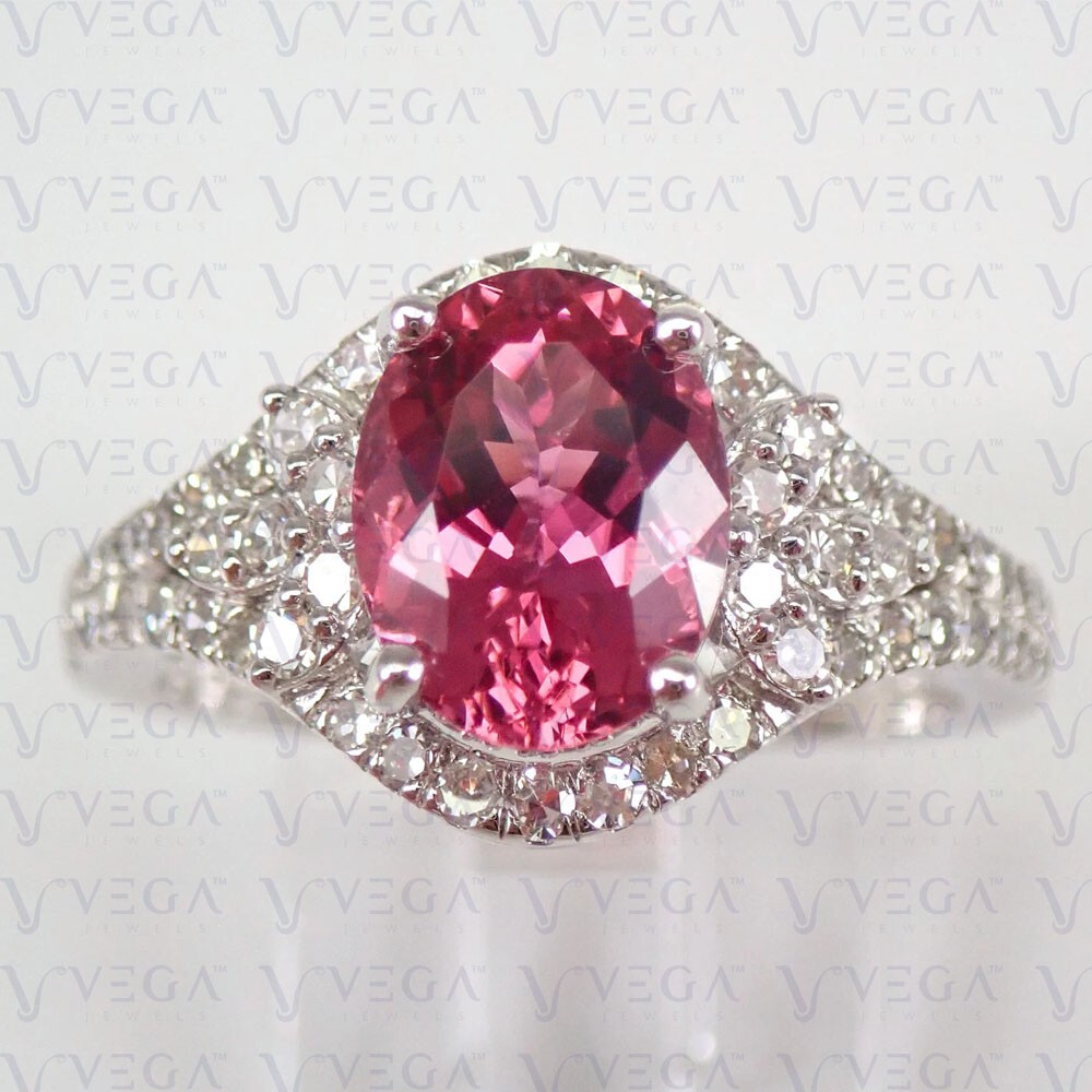5.59ct Oval Shape Natural Tourmaline Gemstones Diamond Ring Real 14K White Gold