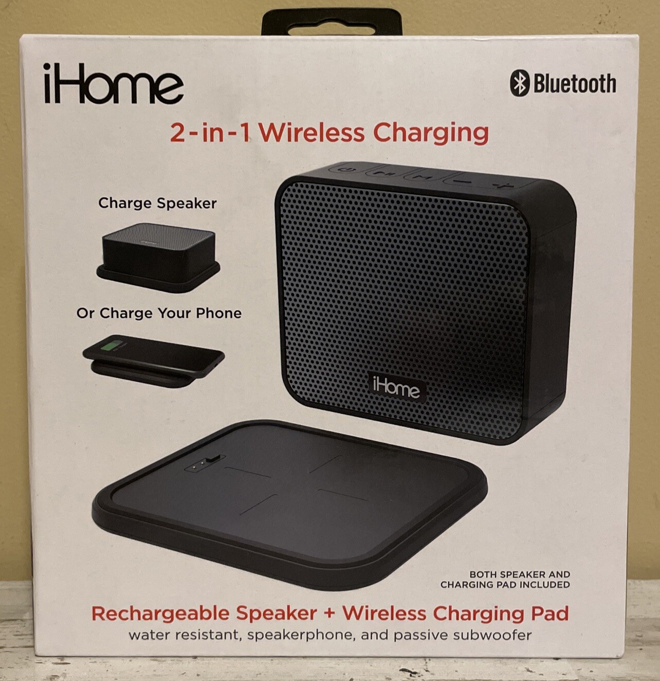 iHome Portable Bluetooth Wireless Speaker 2 In 1 Wireless Charging, Black