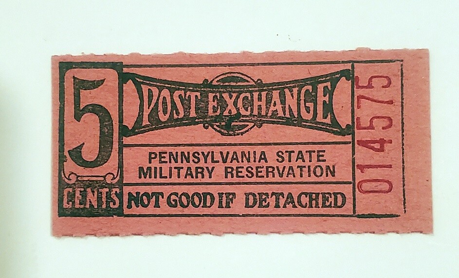 1920s MOUNT GRETNA POST EXCHANGE 5 CENT COUPON ~ PENNSYLVANIA NATIONAL GUARD