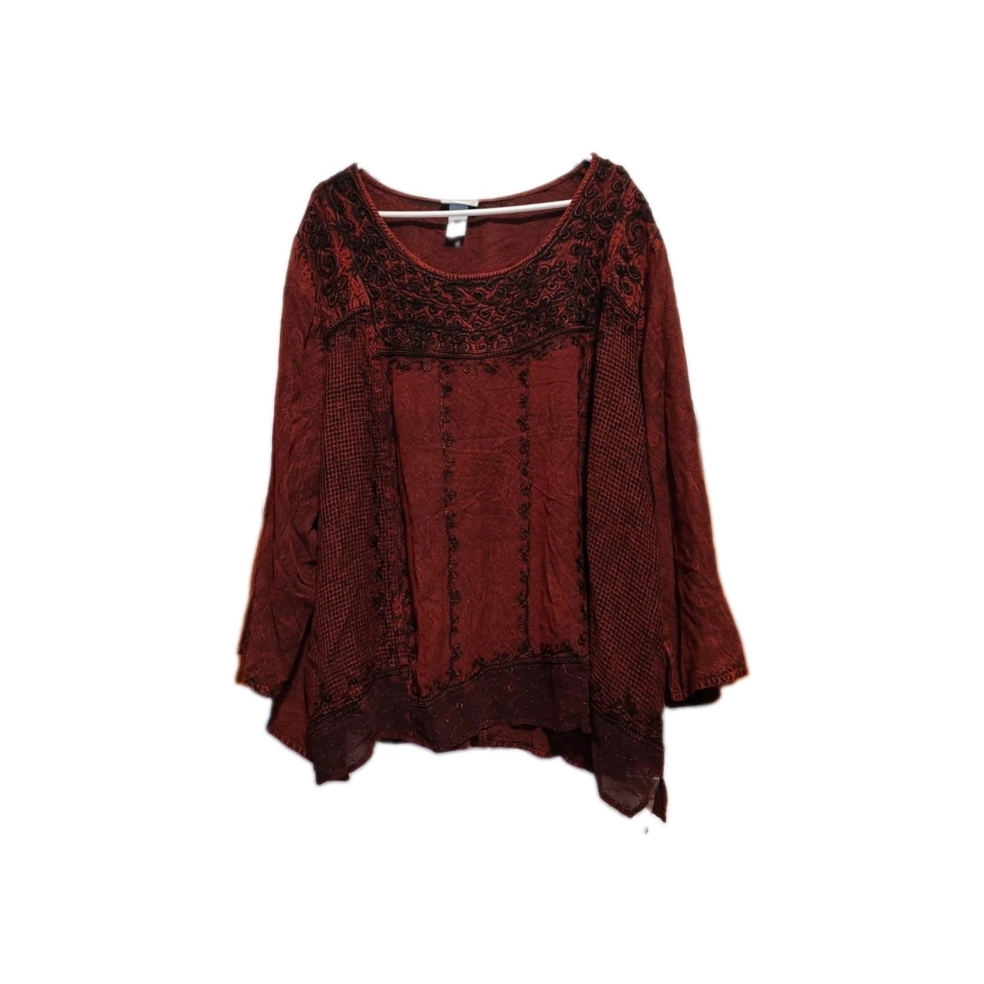 Catherine\'s Shirt Womens NWT 3XL Red And Black Grunge Embroidery 