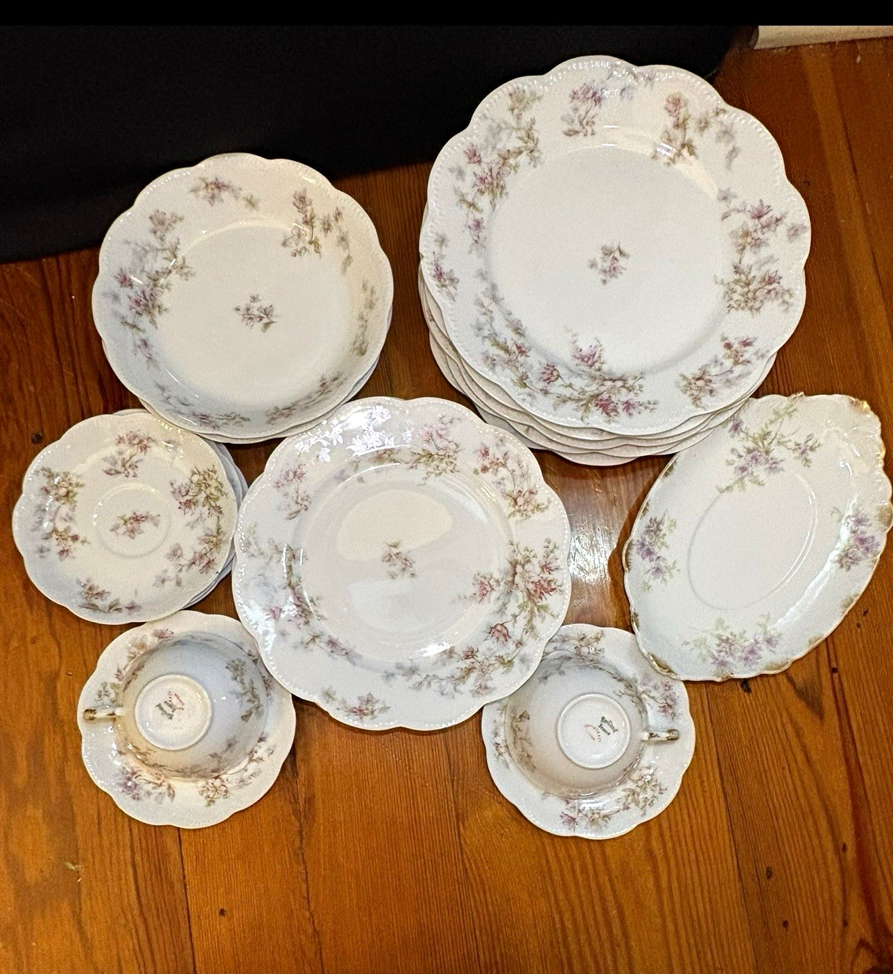 Antique Theodore Haviland Limoges China Set - Schleiger 146 Pink Apple Blossom Antique Theodore Haviland Limoges China Set - Schleiger 146 Pink Apple Blossom