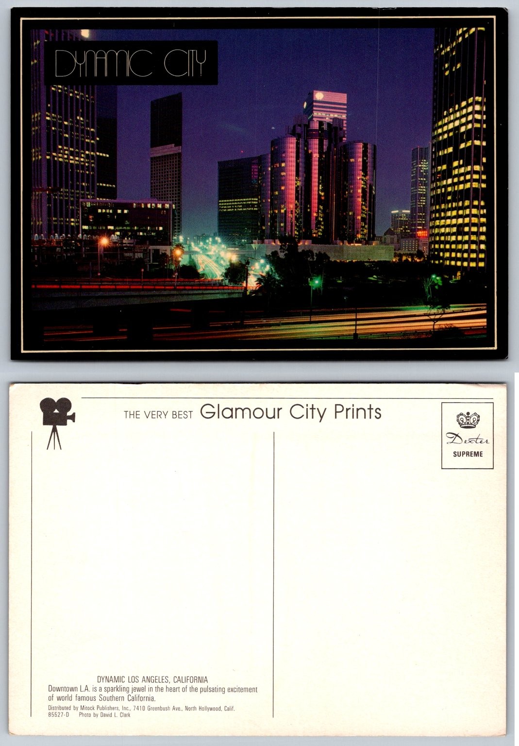 Vintage DYNAMIC CITY Los Angeles CA Skyline Night View Postcard 1980s