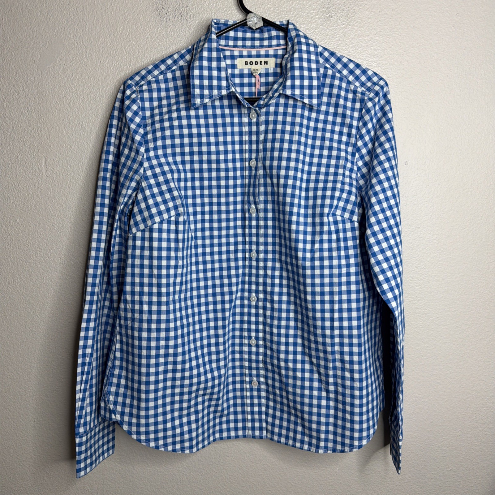 Boden Women’s Shirt Size 10 Long Sleeve Button Up Top Blue Plaid 100% Cotton NWT