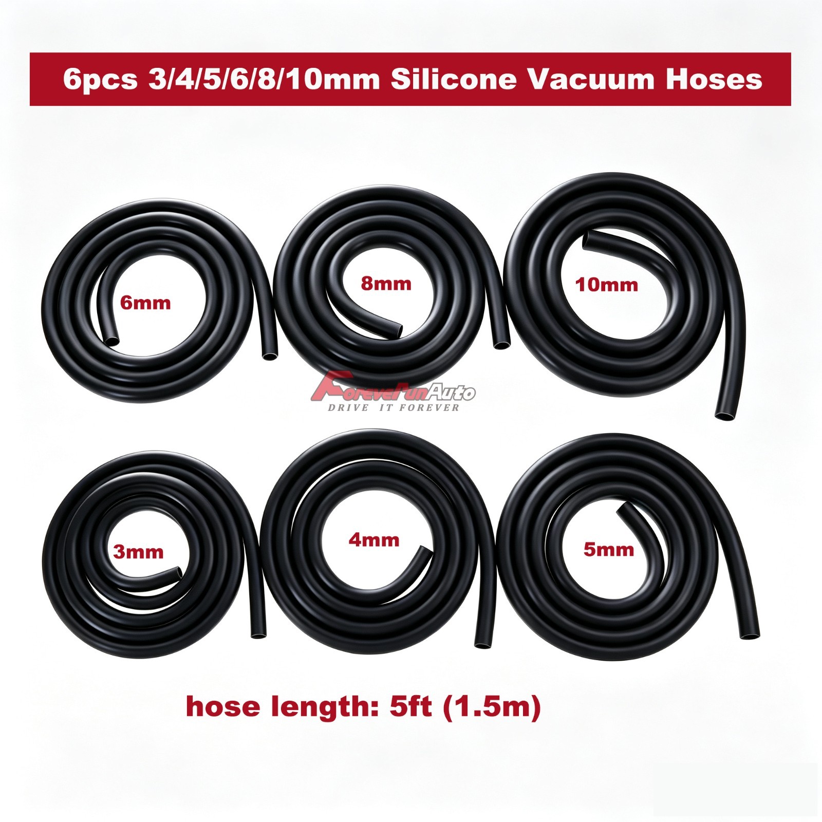 5FT 6PCS 3/4/5/6/8/10mm Car Automotive Silicone Vacuum Hose line Tubing Kit 5FT 6PCS 3/4/5/6/8/10mm Car Automotive Silicone Vacuum Hose line Tubing Kit