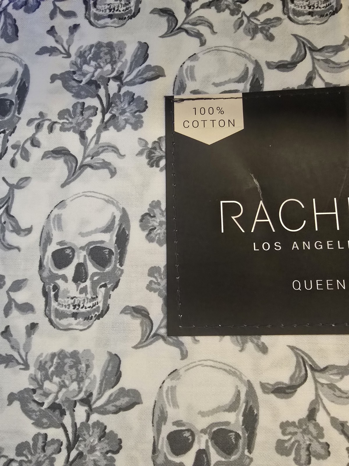 NEW Rachel Zoe QUEEN Halloween Sheet Set Grey Skulls & Flowers Sold Out sheets NEW Rachel Zoe QUEEN Halloween Sheet Set Grey Skulls & Flowers Sold Out sheets