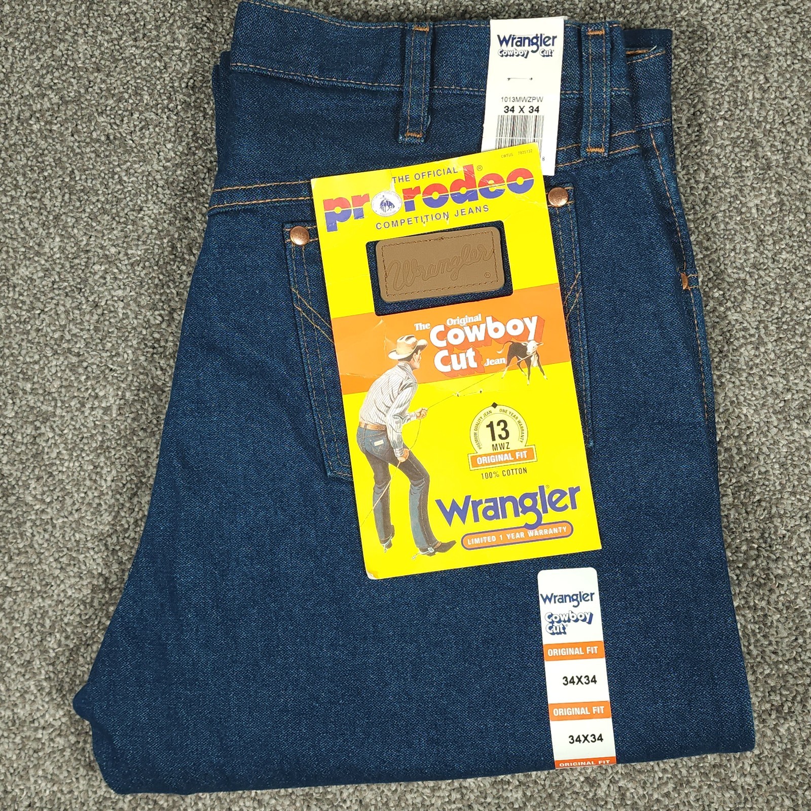 NEW VTG Wrangler Jeans Men 34x34 Blue 13MWZ Pro Rodeo Cowboy Cut USA 90s Y2K NWT
