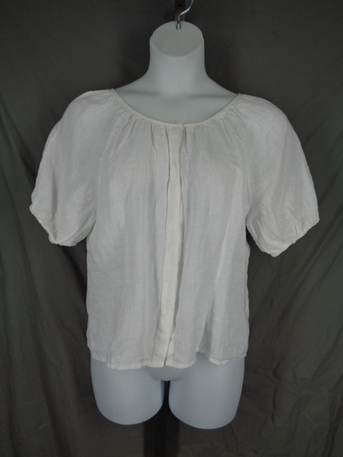 J Crew White Linen Top Blouse Size 12 Puff Sleeve Button V-Back New J Crew White Linen Top Blouse Size 12 Puff Sleeve Button V-Back New