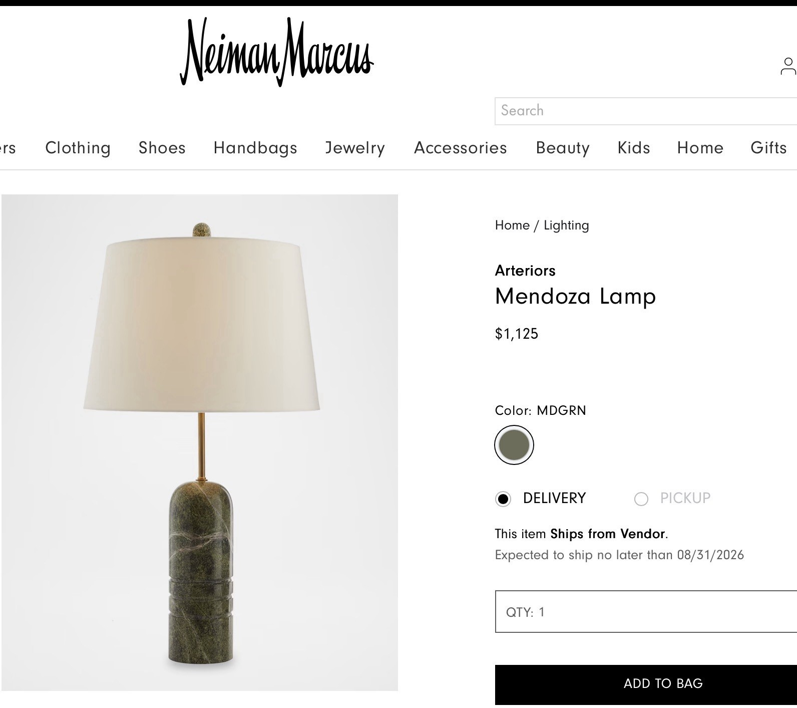 Arteriors Home Mendoza Marble Lamp, Nieman Marcus/Visual Comfort, MSRP $1125