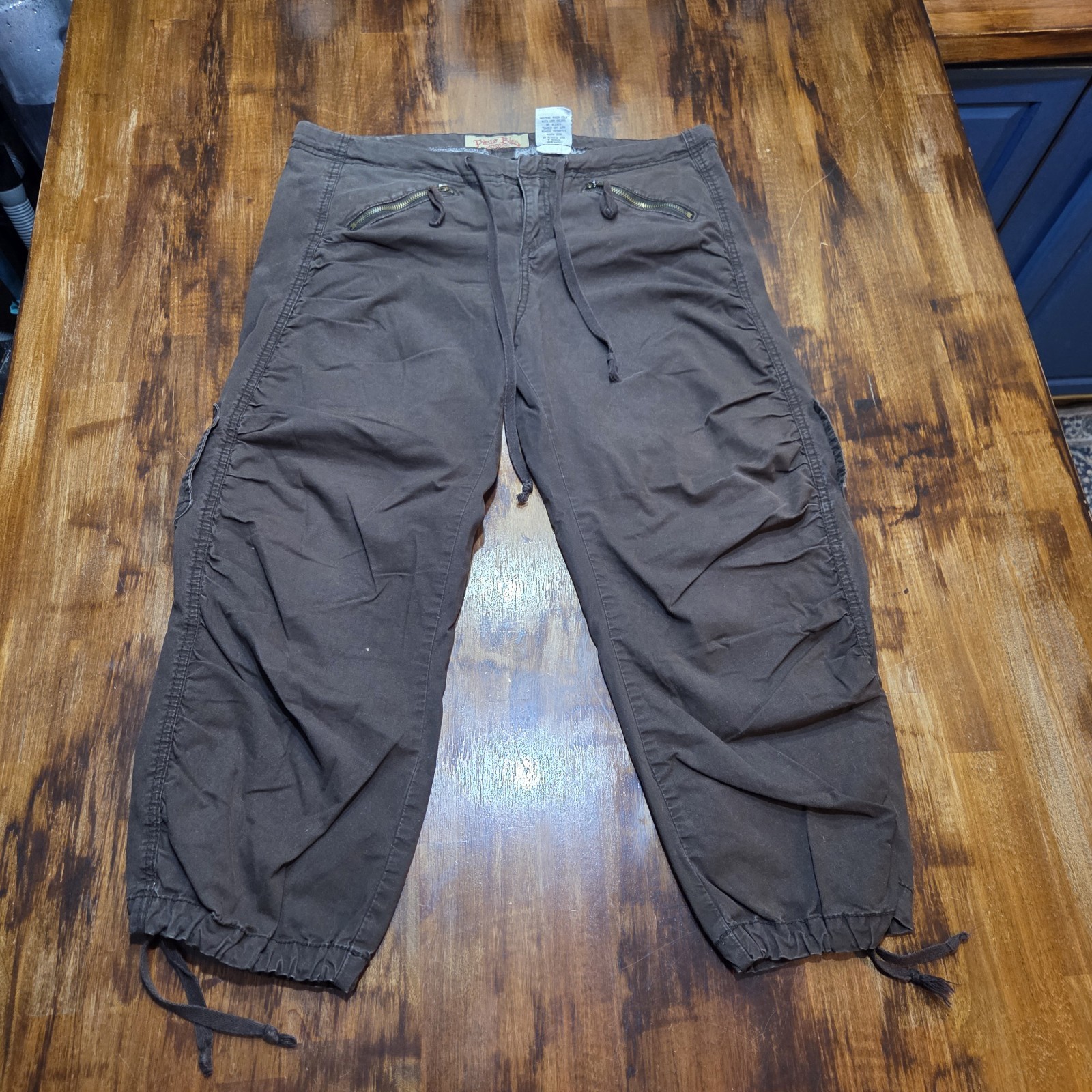 Paris Blues Cargo Capri 11 Brown Y2K Low Rise Cinch Hem Ruched Brown Vintage