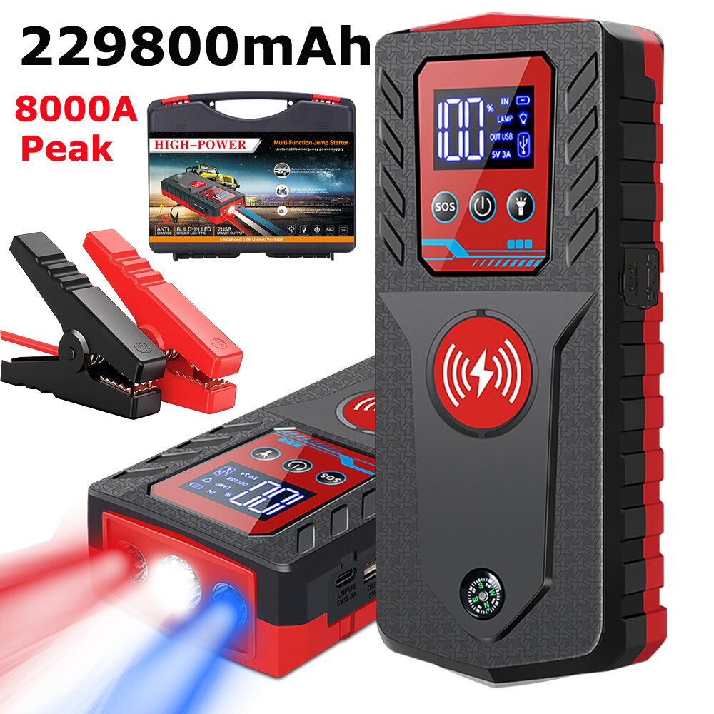229800mAh 8000A Car Jump Starter Booster LED Power Bank Battery Pack+Carry Case