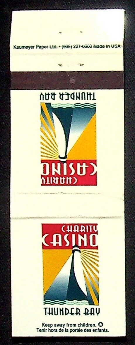 Vintage Thunder Bay Charity Casino Matchbook - Kaumeyer Paper USA Made