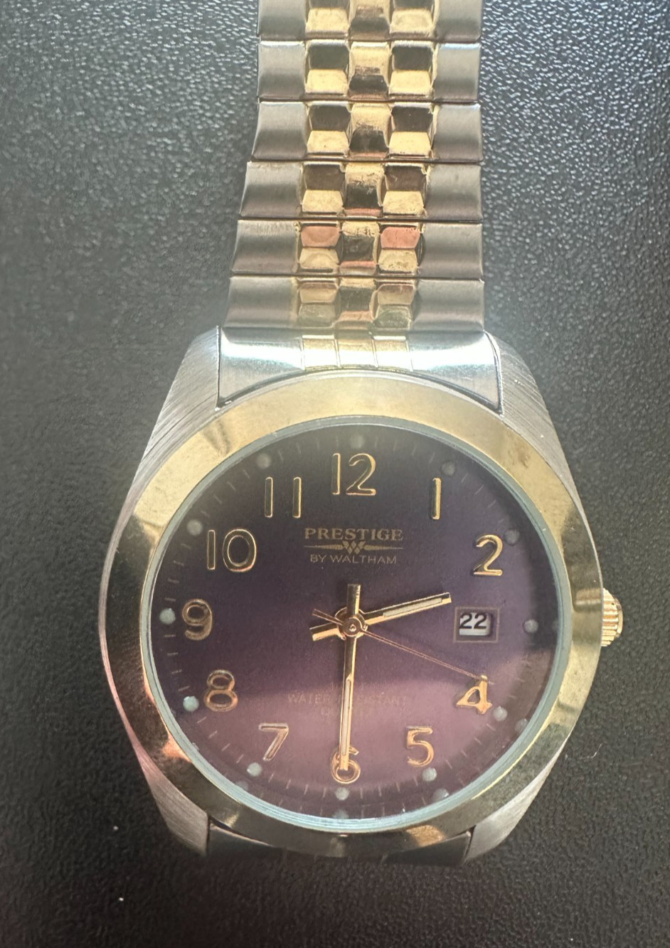 Prestige by Waltham Men\'s Quartz Watch Purple Dial Date Two Tone Vintage