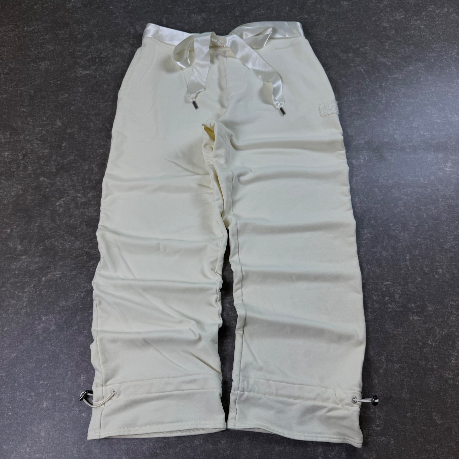PUMA by Rihanna Fenty Satin Ribbon Drawstring Wide Leg Sweatpants Ivory Womens M