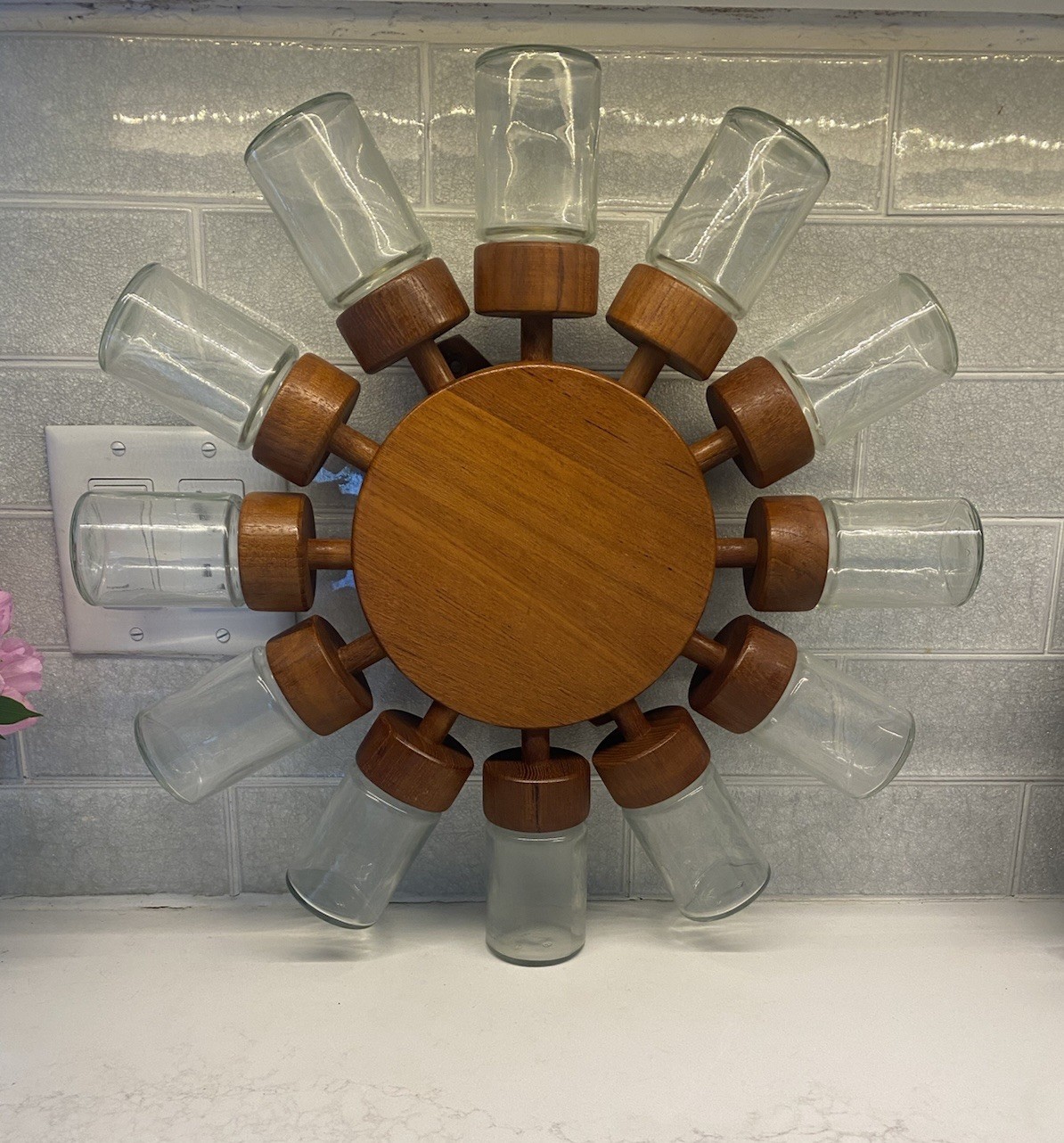 Vintage 1960s Digsmed Teak Danish Spice Rack Wheel W/12 Glass Jars MCM Kitchen Vintage 1960s Digsmed Teak Danish Spice Rack Wheel W/12 Glass Jars MCM Kitchen
