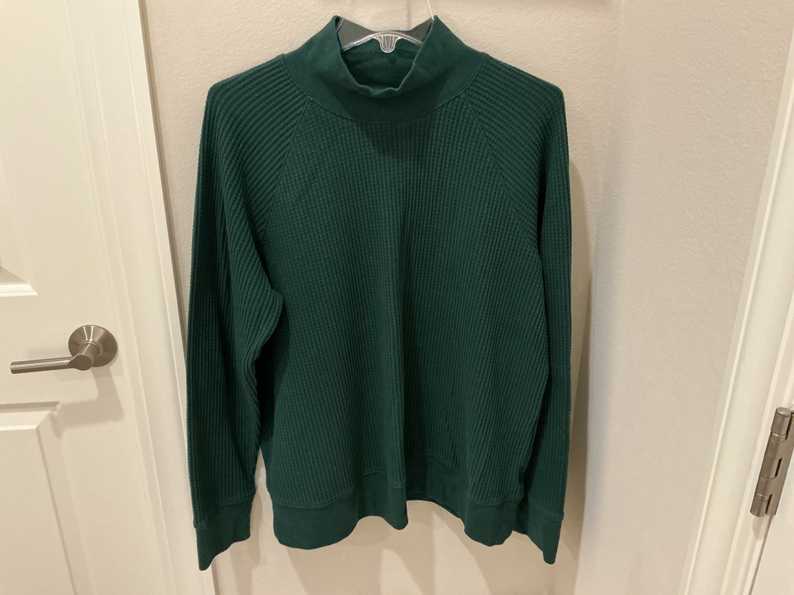 Women’s Land End Waffle Knit Mock Neck Pullover Forest Green Size L 14-16
