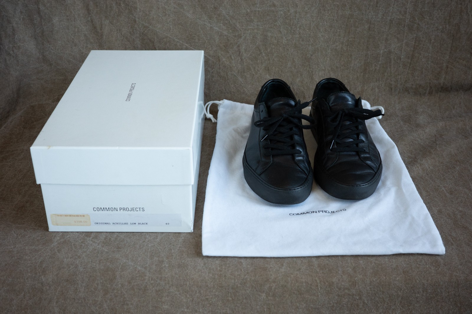 Common Projects Mens Original Achilles Low Black Size 40 / 7 With Box Good Cond