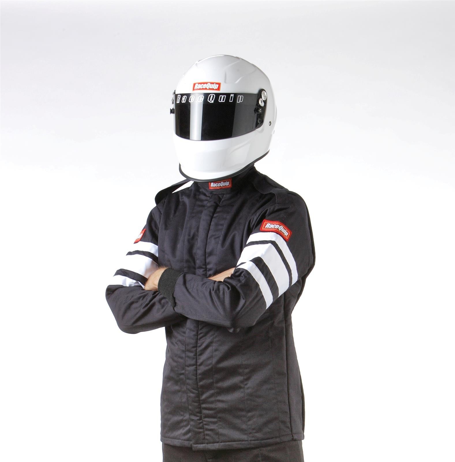 RaceQuip 121005RQP 121 Series Black / White Stripe Large Driving Jacket