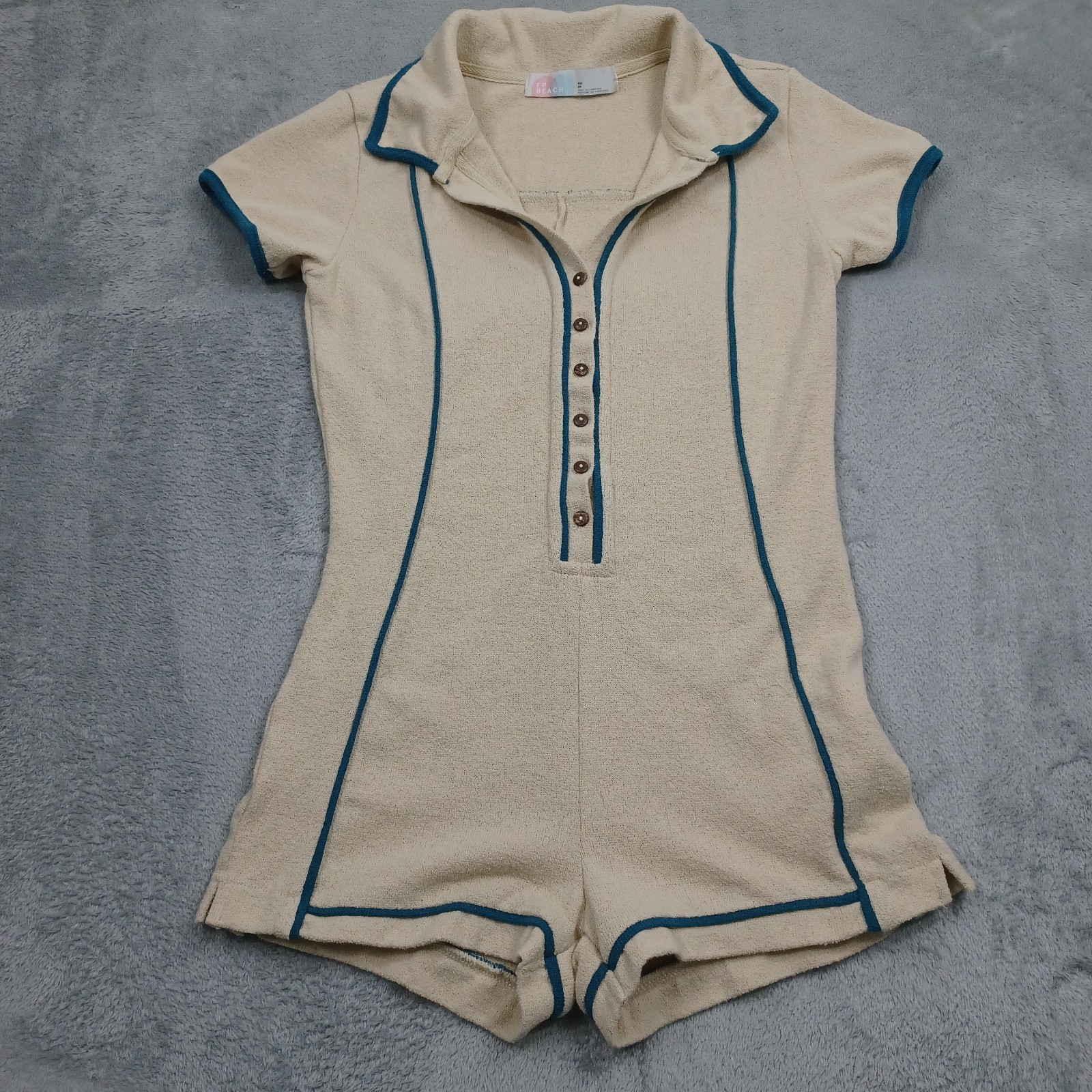 Free People Beach Romper Womens XS Brown Terry Town Button Up Short Sleeve