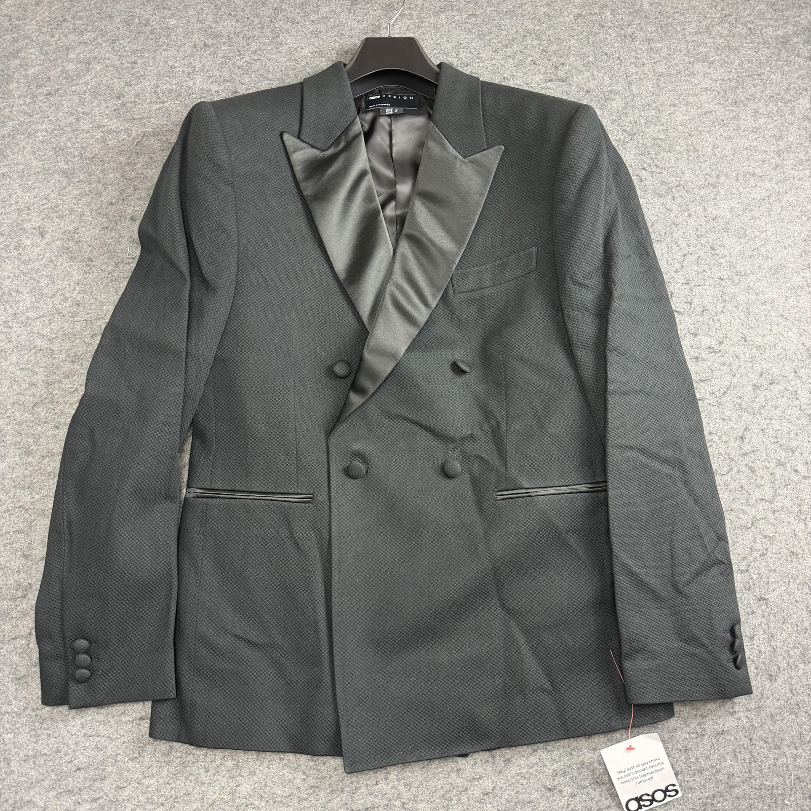 ASOS DESIGN Tuxedo Suit Jacket Mens 38R, Black Textured Premium Slim Blazer