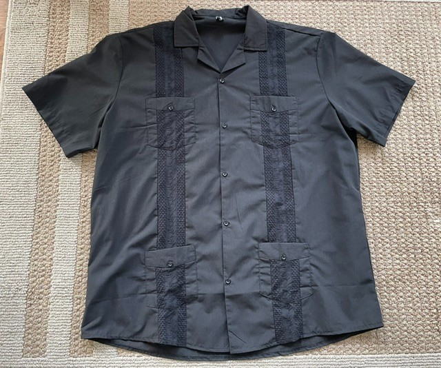 Vatpave Cuban Guayabera Shirt Black 4 Pockets Embroidered New With W/o Tags 3XL