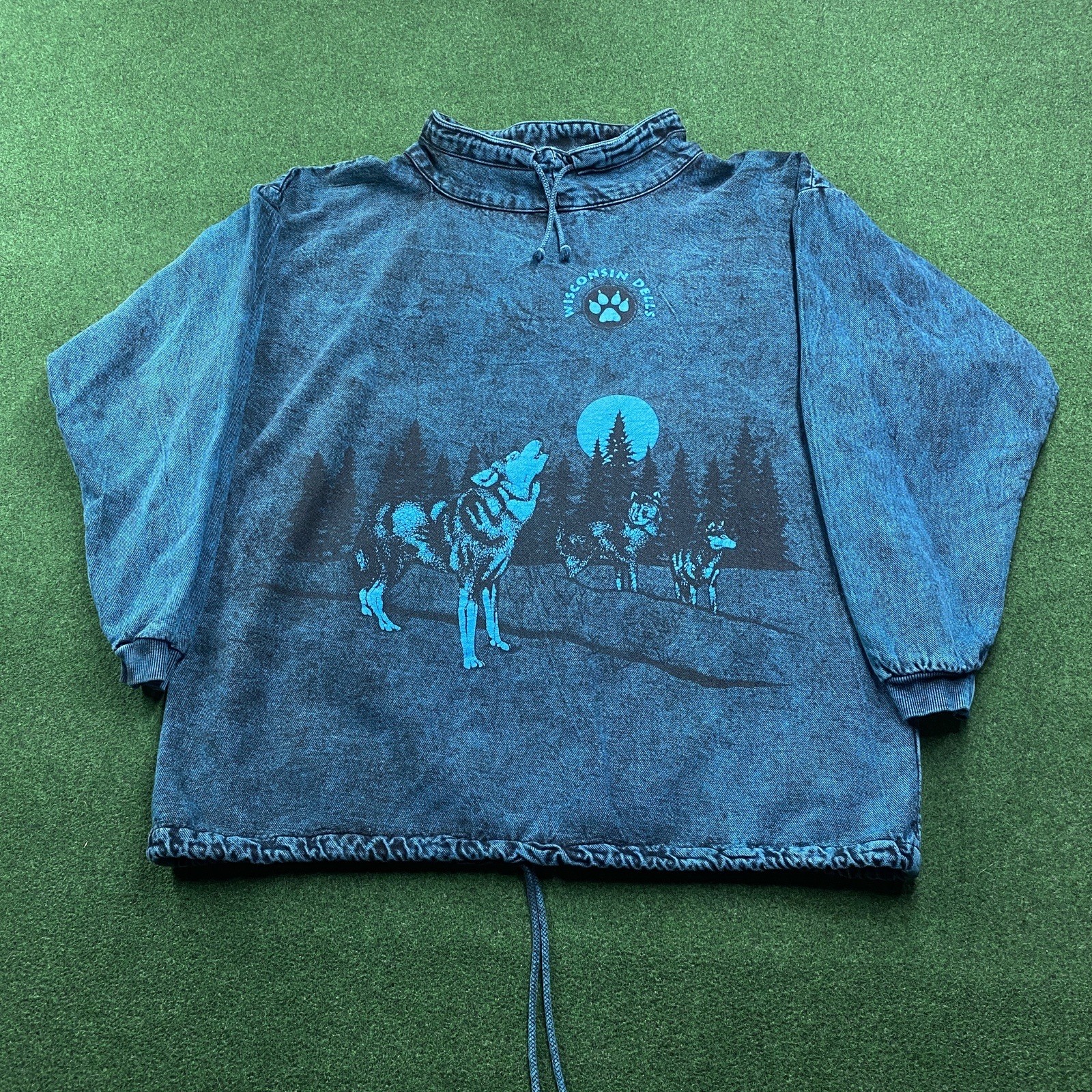 Vintage Wolves Sweatshirt Mens XL Blue Moon Animal Nature Cottage Core Sweater