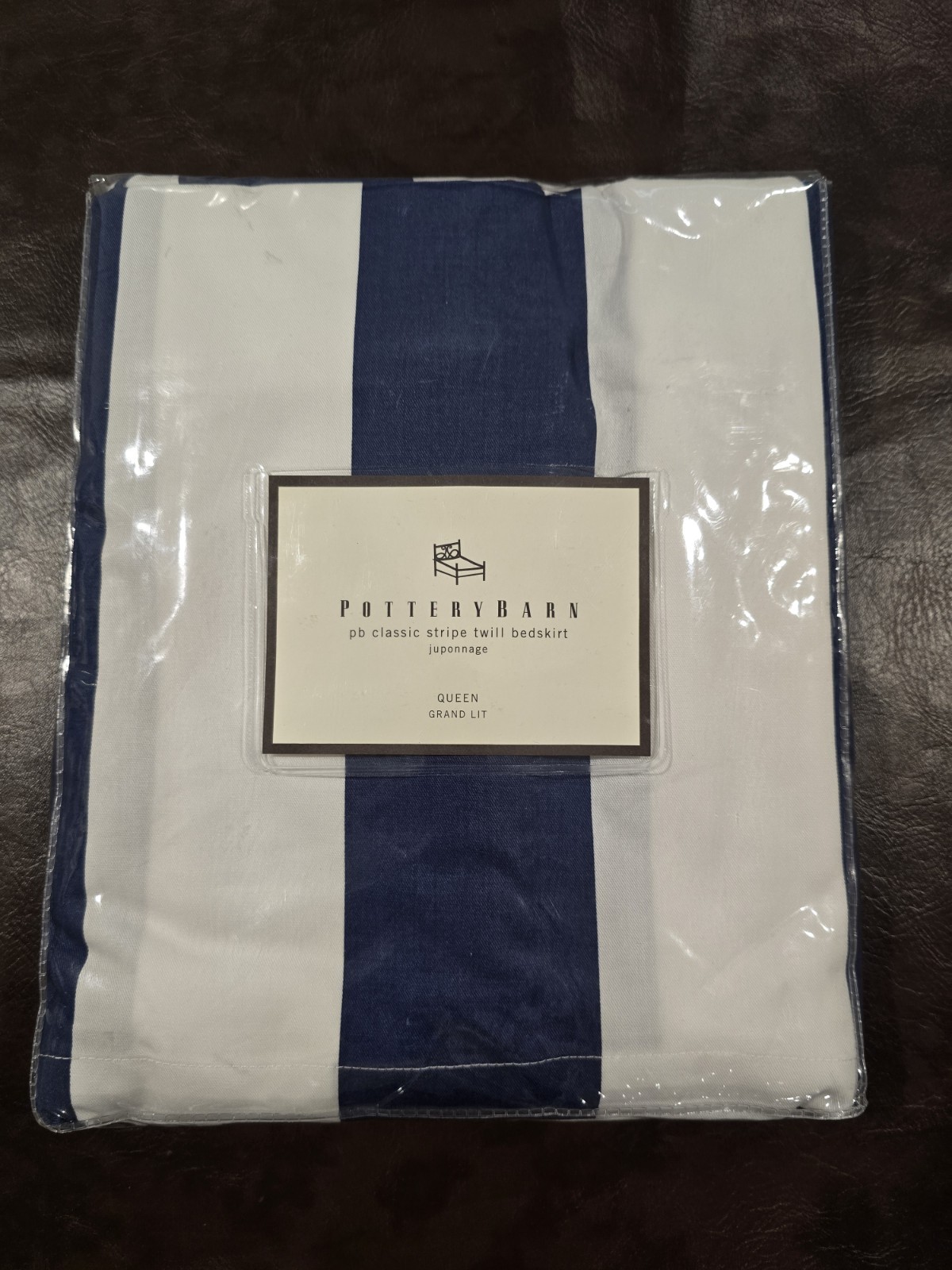 NOS Pottery Barn Navy White Stripe Queen Bed Skirt Dust Ruffle Cotton 14\ NOS Pottery Barn Navy White Stripe Queen Bed Skirt Dust Ruffle Cotton 14\