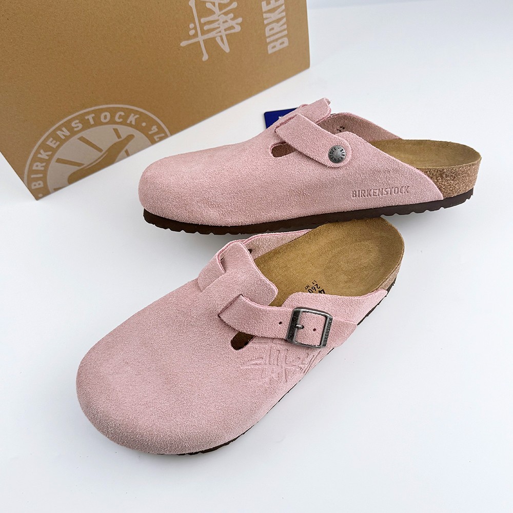 Birkenstock x Stussy Men's and Women's Boston Dusty Pink Suede Wide Clog EU37-45