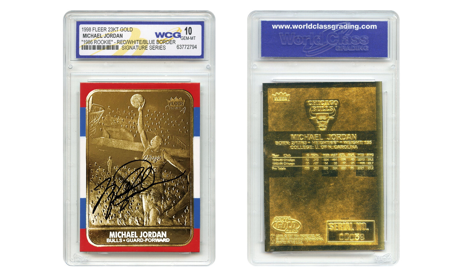 1998 Michael Jordan Fleer \'86 Rookie 23KT Gold Card Signature Series GEM-MINT 10 1998 Michael Jordan Fleer \'86 Rookie 23KT Gold Card Signature Series GEM-MINT 10