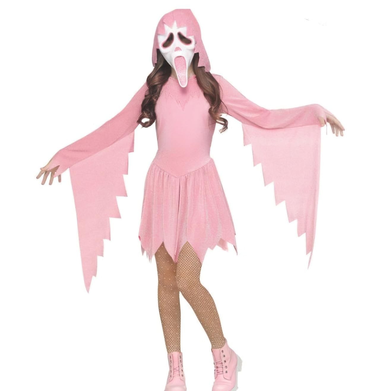 Fun World Girls' Shimmer Ghost Face Costume, Large 12-14, Pastel Pink Fun World Girls' Shimmer Ghost Face Costume, Large 12-14, Pastel Pink