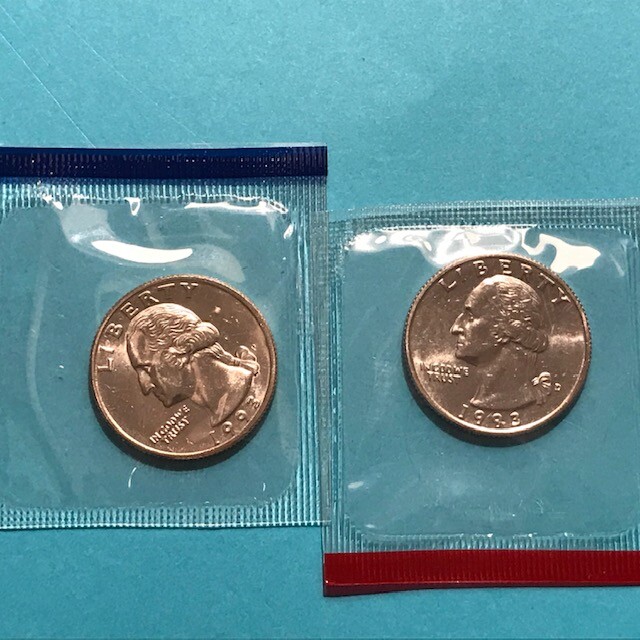 1993 P&D Washington Quarters  Unc in Mint Cello  