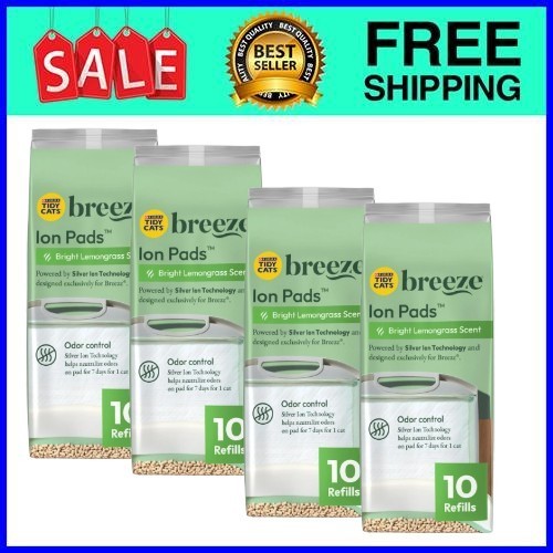 (4 pack) Purina Tidy Cats Breeze Bright Lemongrass Scented Ion Cat Litter Pads