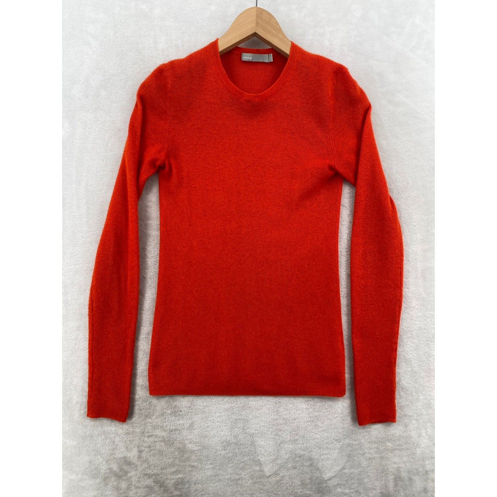 Vince Crewneck Sweater Small Orange Fine Knit Slim Fit Long Sleeve Classic
