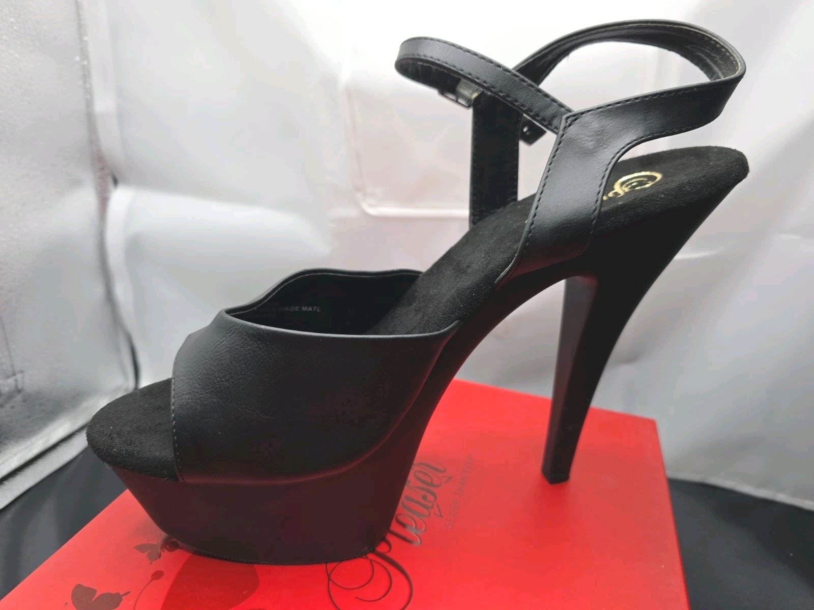 Pleaser Kiss 209 Black Thick Strap Stiletto Heels Size 14M