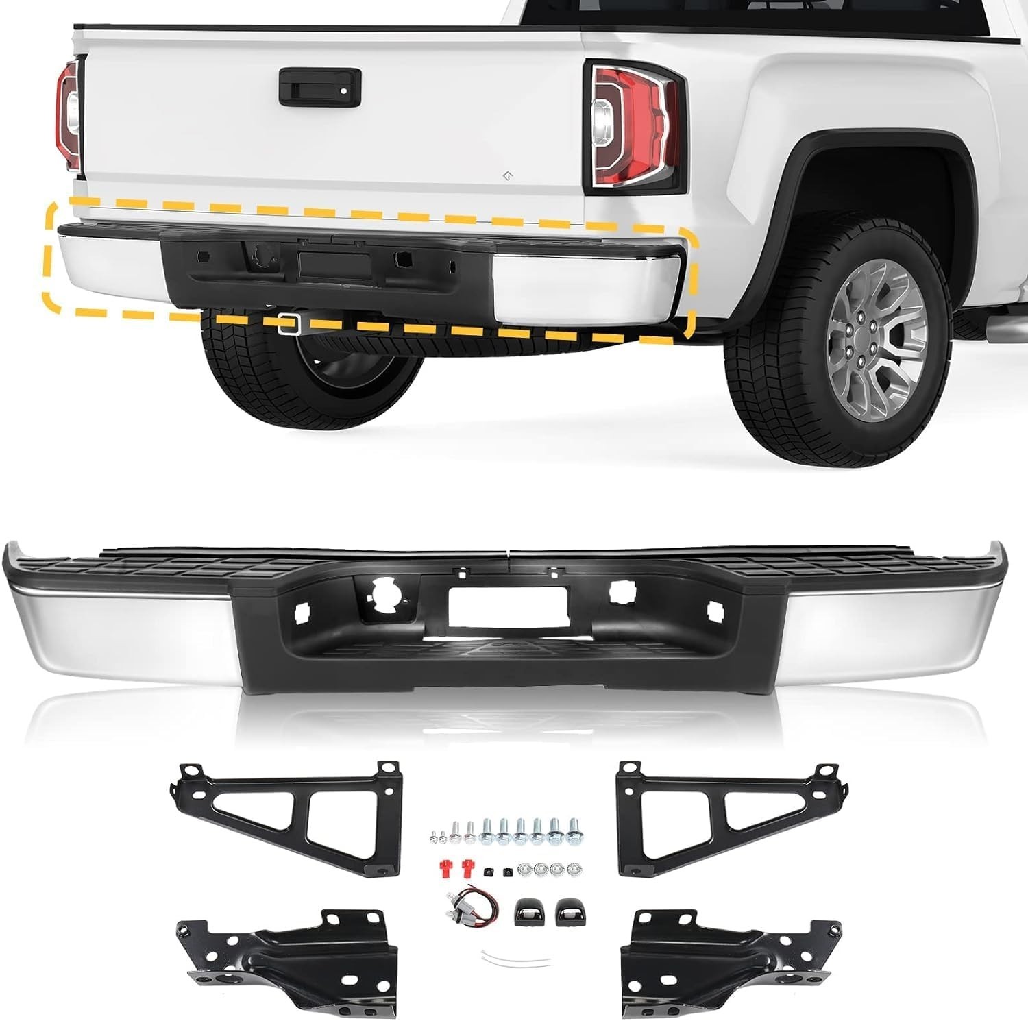Rear Step Bumper Assembly Compatible With 2007-2013 Chevy Silverado 1500 & GMC S