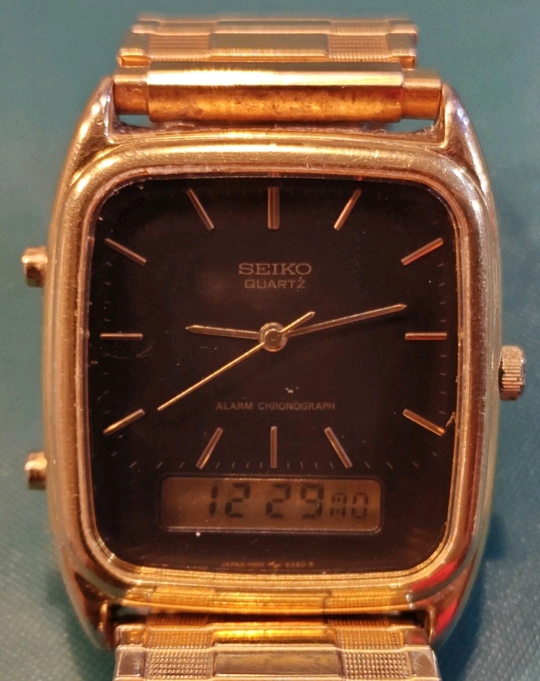 Vintage 1981 N MINT Seiko Hybrid H601-5430 RO  Gold Quartz Mens Watch JAPAN