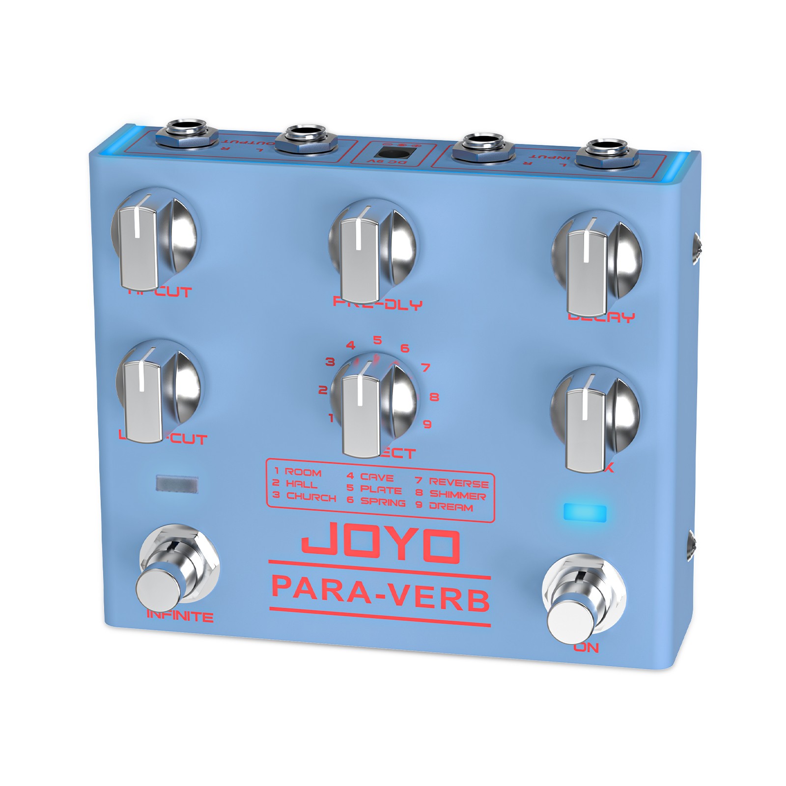 JOYO Reverb Guitar Pedal Digital Stereo 9 Reverb Effects Infinite Trail Function