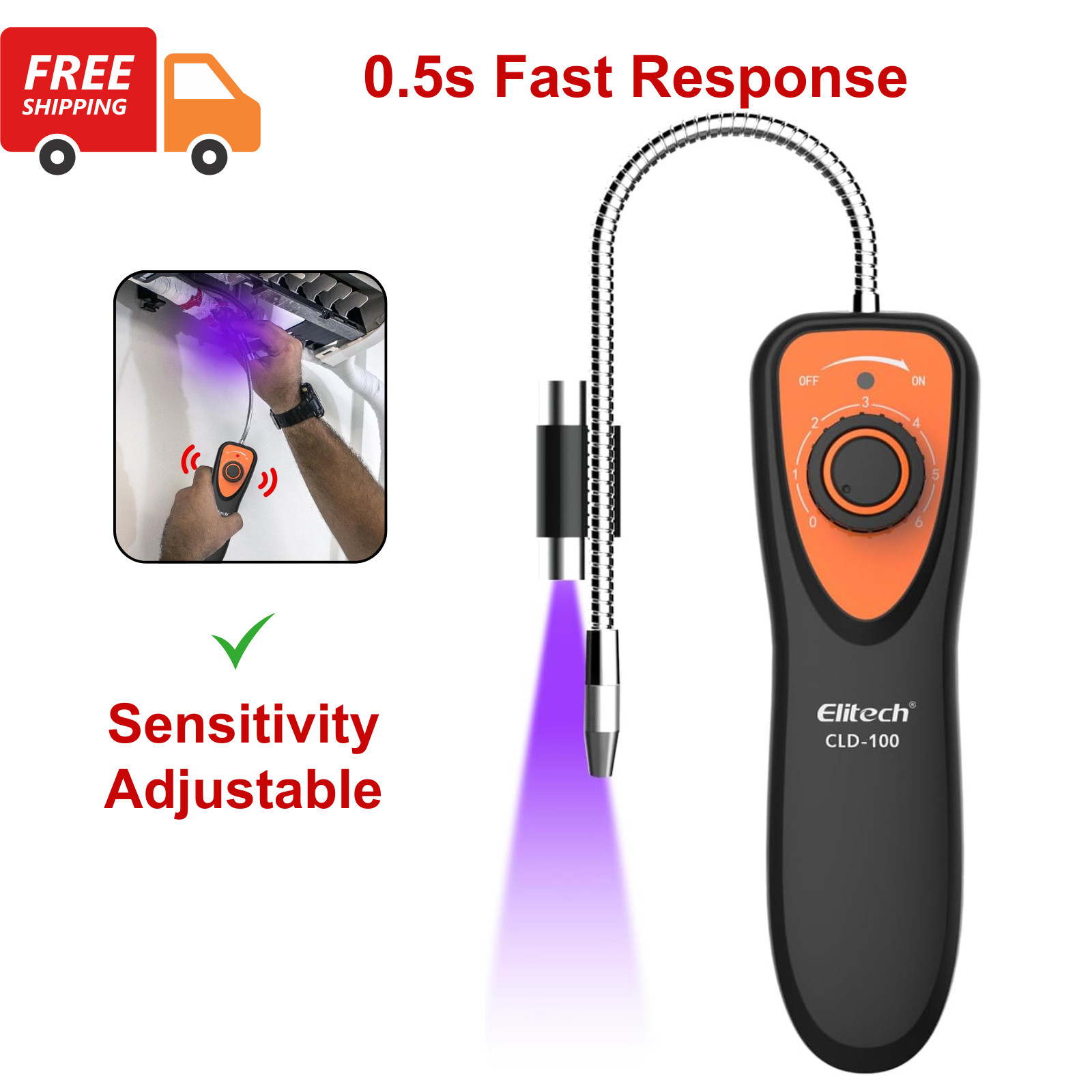 Elitech CLD-100 Freon Leak Detector Halogen Refrigerant Gas Detector w/UV Light