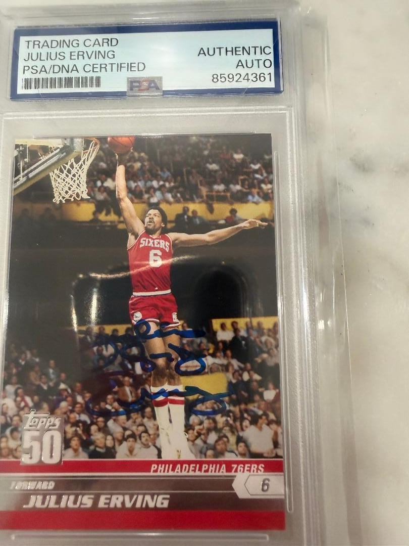 Julius Erving Signed 2008 Topps 50th Anniversary #49 PSA DNA Auto Dr J Julius Erving Signed 2008 Topps 50th Anniversary #49 PSA DNA Auto Dr J