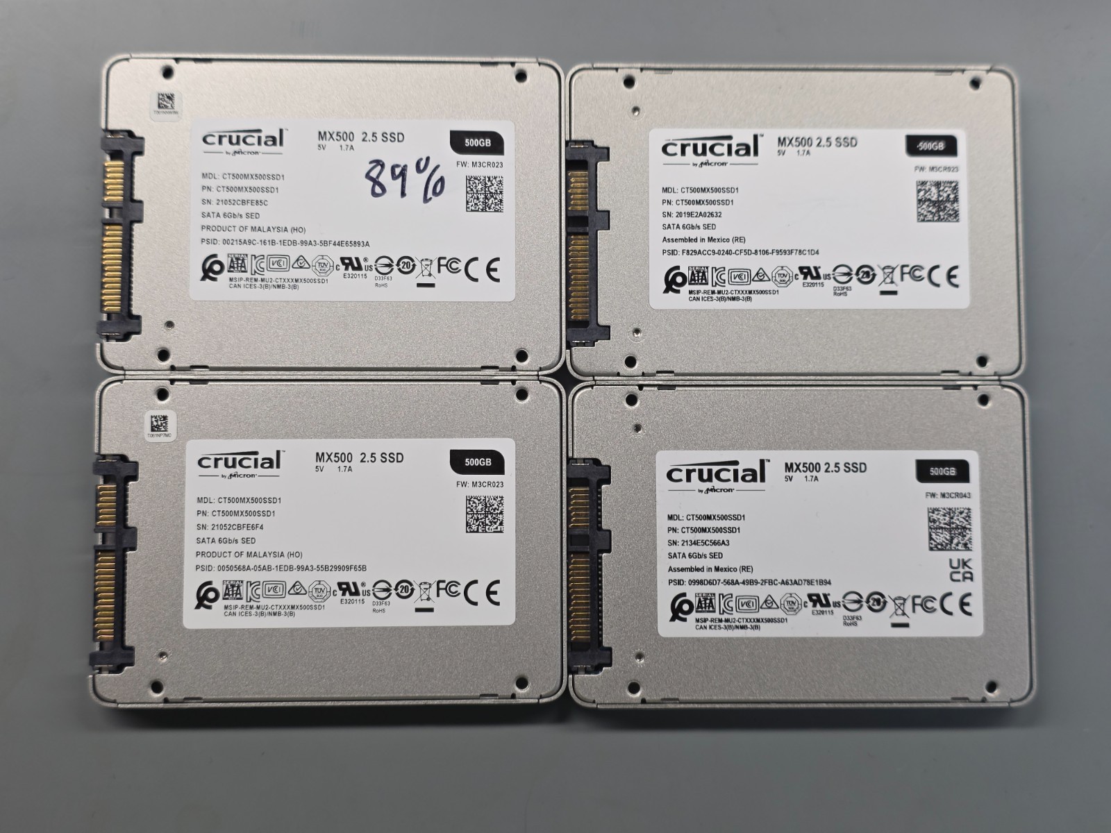 Crucial 4x 500GB SSD CT500MX500SSD1 MX500 2.5 SSD ALL LESS THAN 90% Health