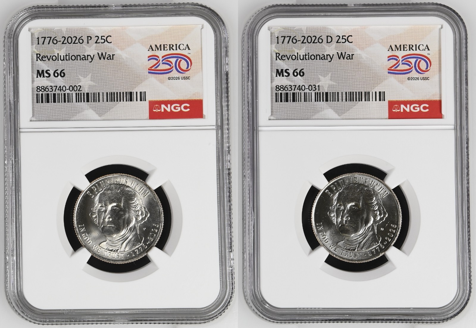 2026 P/D Revolutionary War Quarter Set Graded NGC MS-66 w/ America 250 Label
