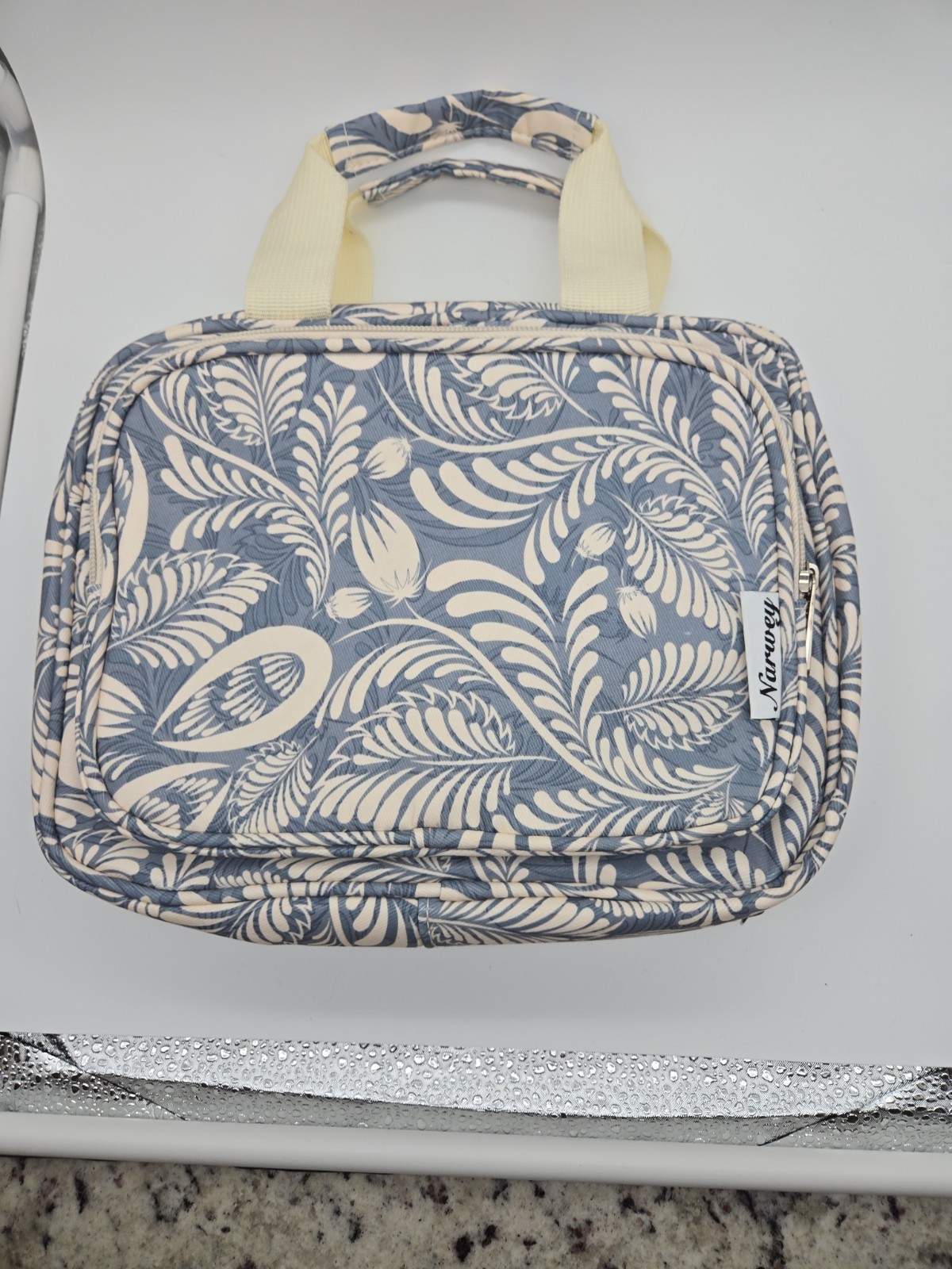 Narwey Hanging Travel Toiletry Bag Organizer Gray Floral Cosmetic Case
