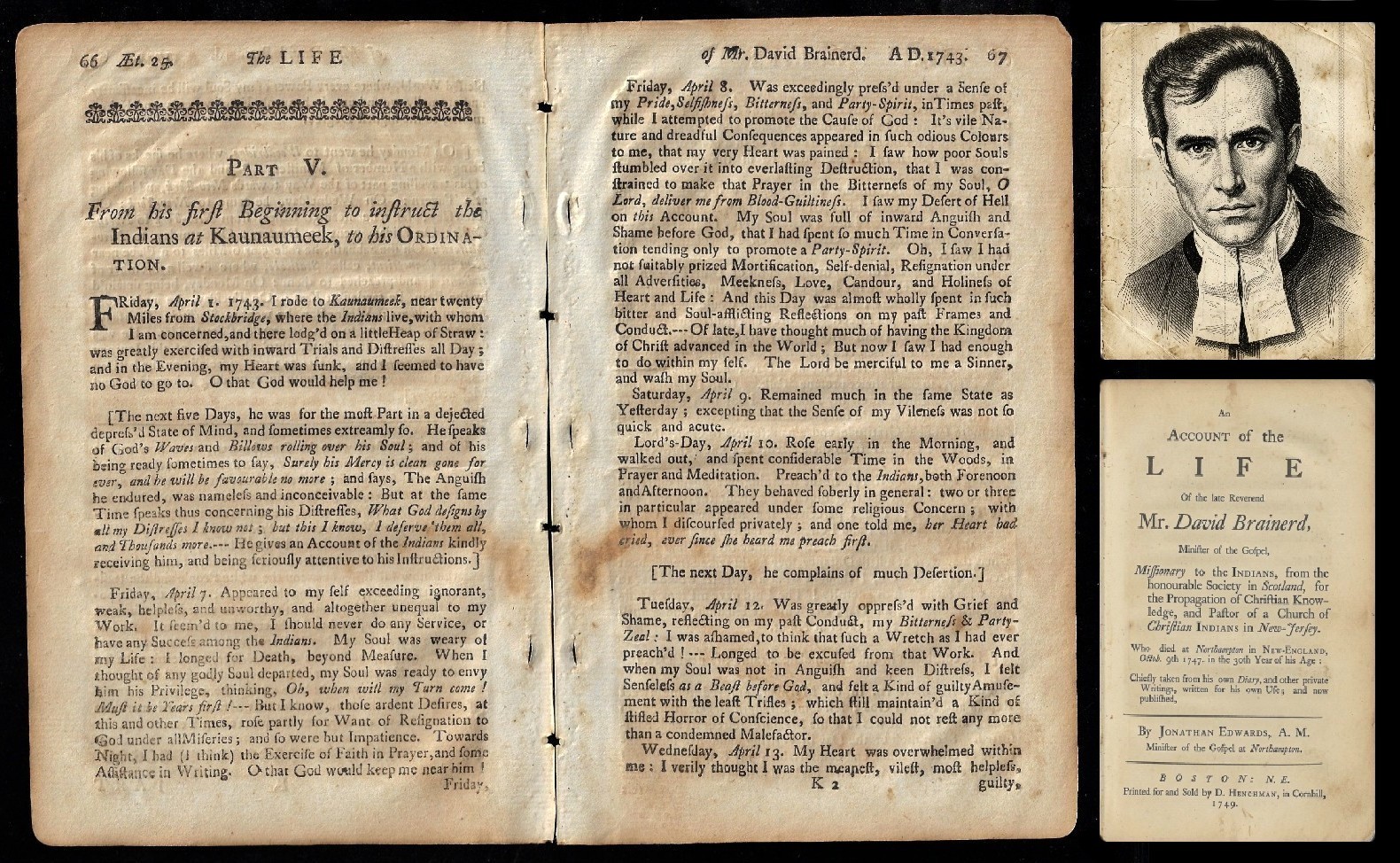 RARE 1749 DAVID BRAINERD MISSIONARY to INDIANS 1st Ed. - BEST \'leaf\' to FRAME