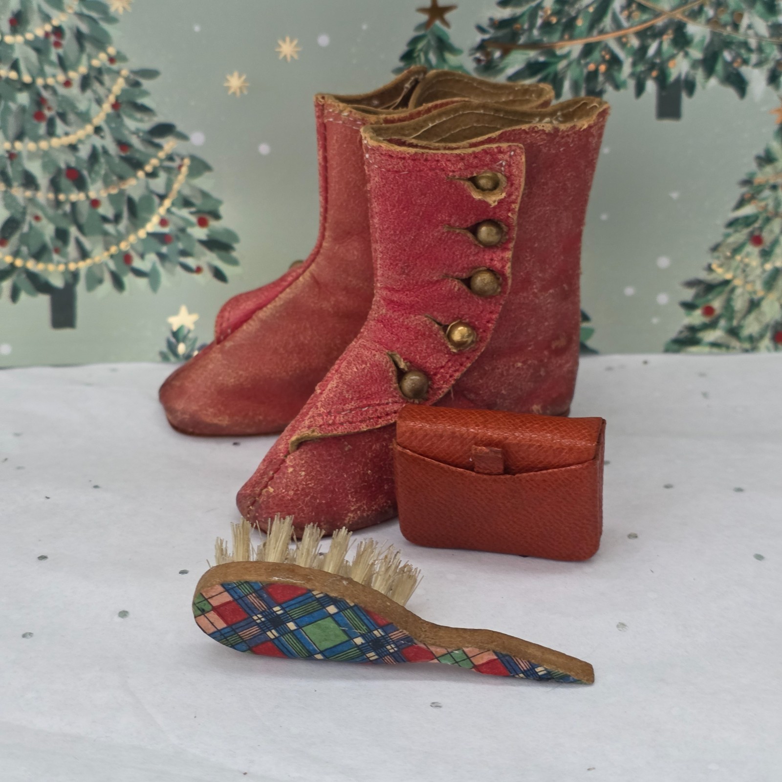 Antique Red Leather Doll Boots Shoes Buttons for French accessories included Antique Red Leather Doll Boots Shoes Buttons for French accessories included