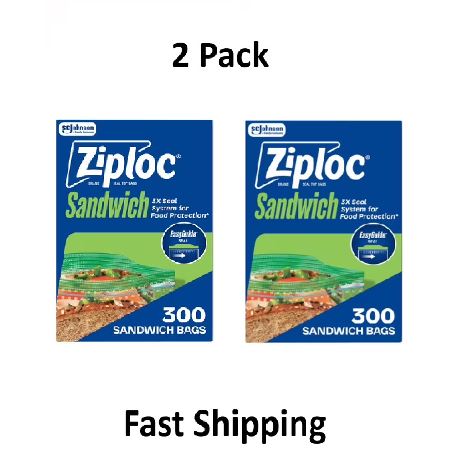 Ziploc Sandwich Bag , Texture, Grip \'n Seal Technology 300count 2 Pack