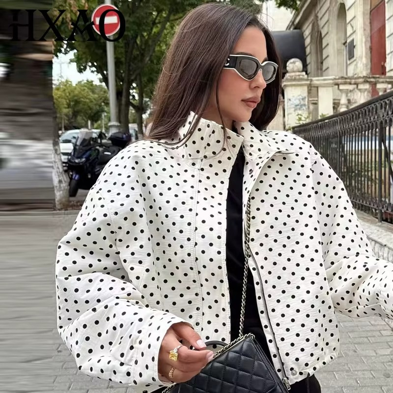 HXAO Polka Dot Bomber Jacket Women\'s Jackets Demi-Season Oversized Long Sleeve T