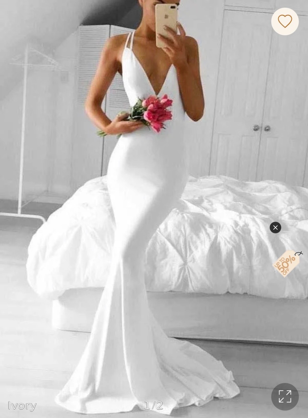 Stunning, low back mermaid wedding gown with deep V neck MISSACC
