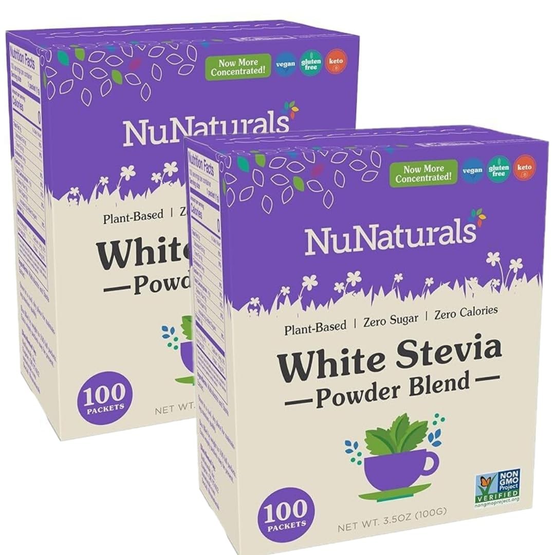 NuNaturals White Stevia Powder Packets, Single-Serve, 100 Count (Pack of 2) NuNaturals White Stevia Powder Packets, Single-Serve, 100 Count (Pack of 2)