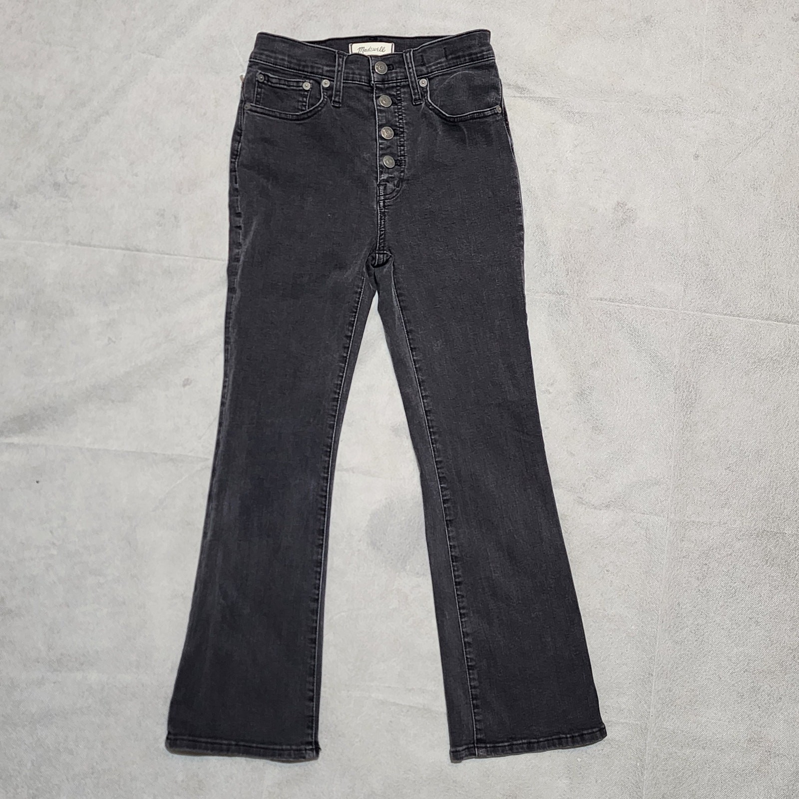 Madewell Cali Demi Boot Jeans Womens 25 Black High Rise Exposed Button Fly Crop