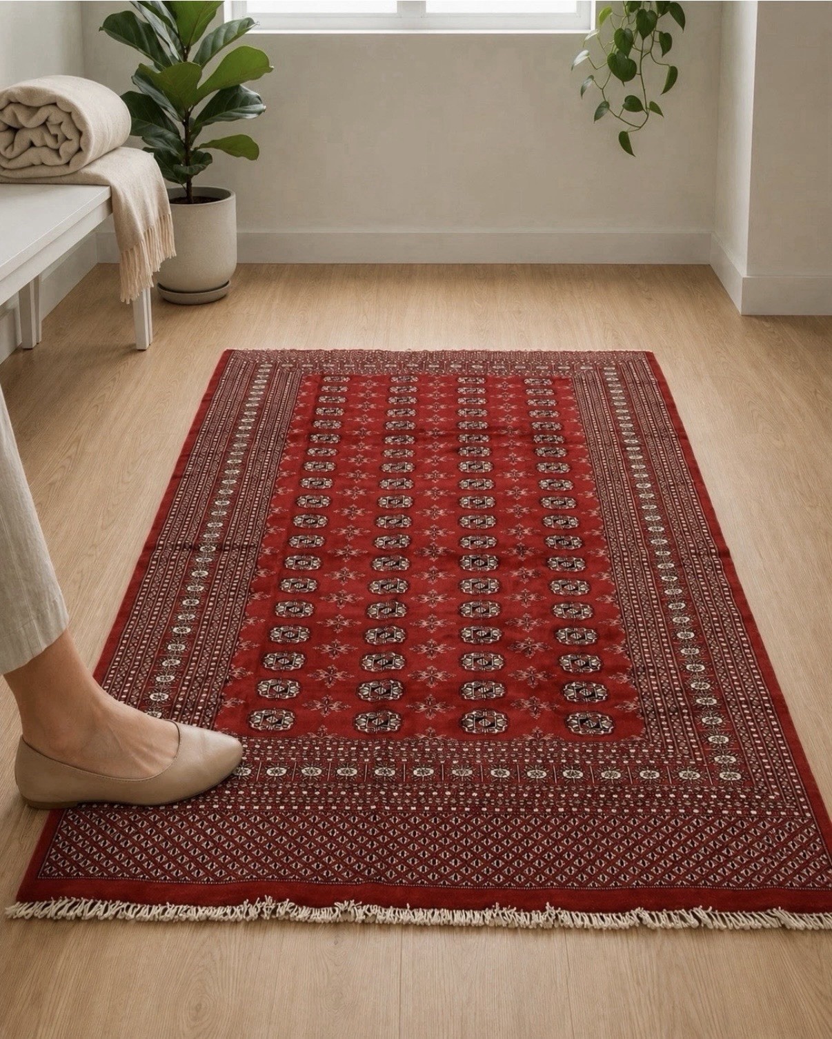 Pakistani Turkoman Bokhara Rug 6x9 Geometric Handmade Oriental Carpet Red Tribal